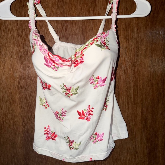 Victoria's Secret Tops - Victoria's Secret Padded Cami with Pink & Red Floral Embroidery